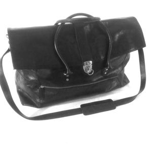 M. London leather weekender duffel